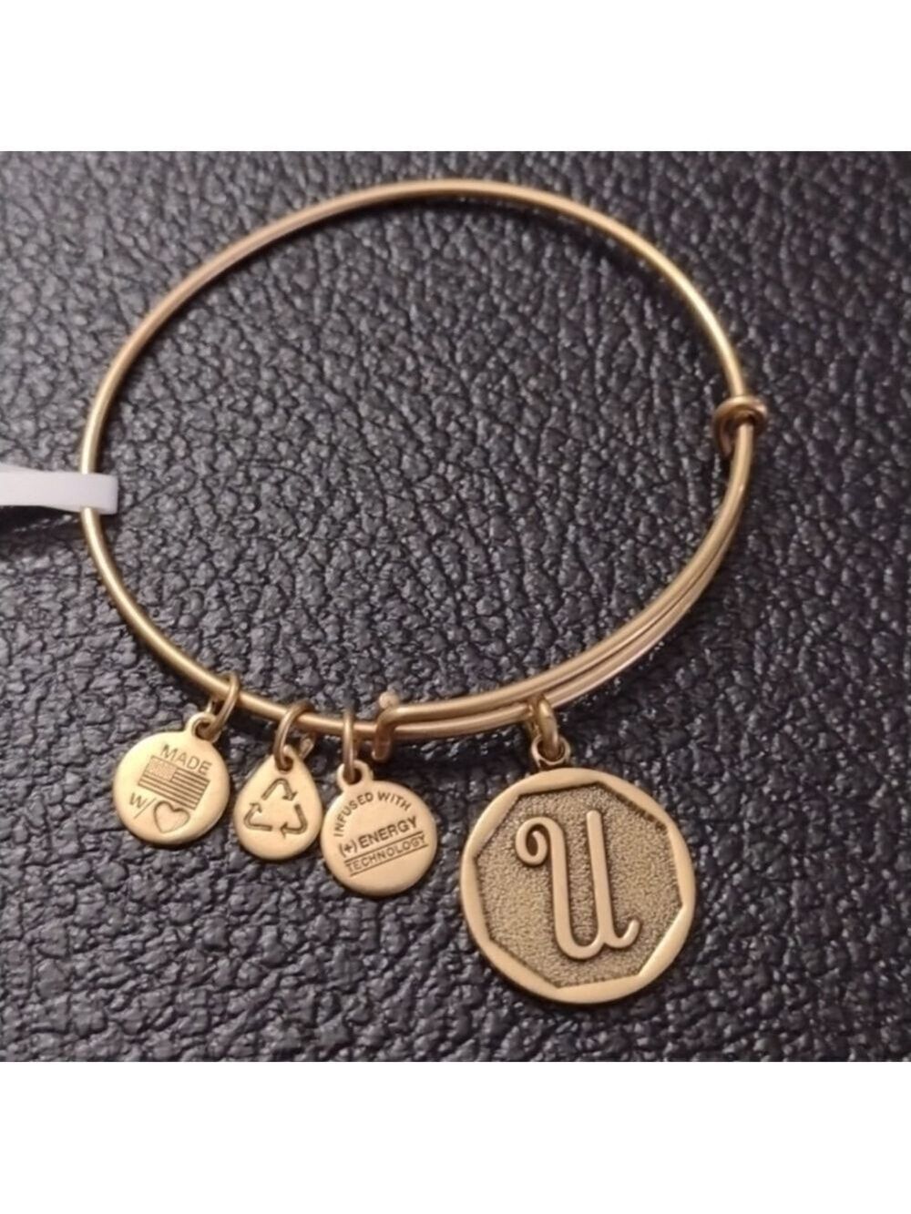Alex and Ani Gold Bangle Charm Bracelet Letter U Initial U New Old Stock 2013